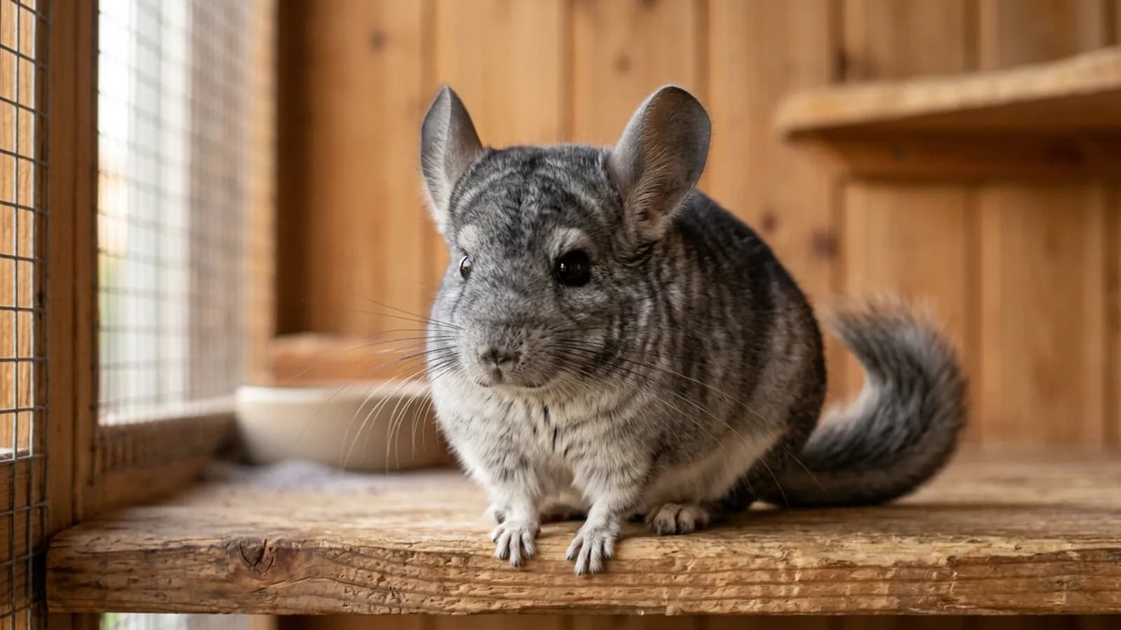 A healthy chinchilla with a clean, dry eye, the baseline you compare against when you are checking for a chinchilla eye infection.