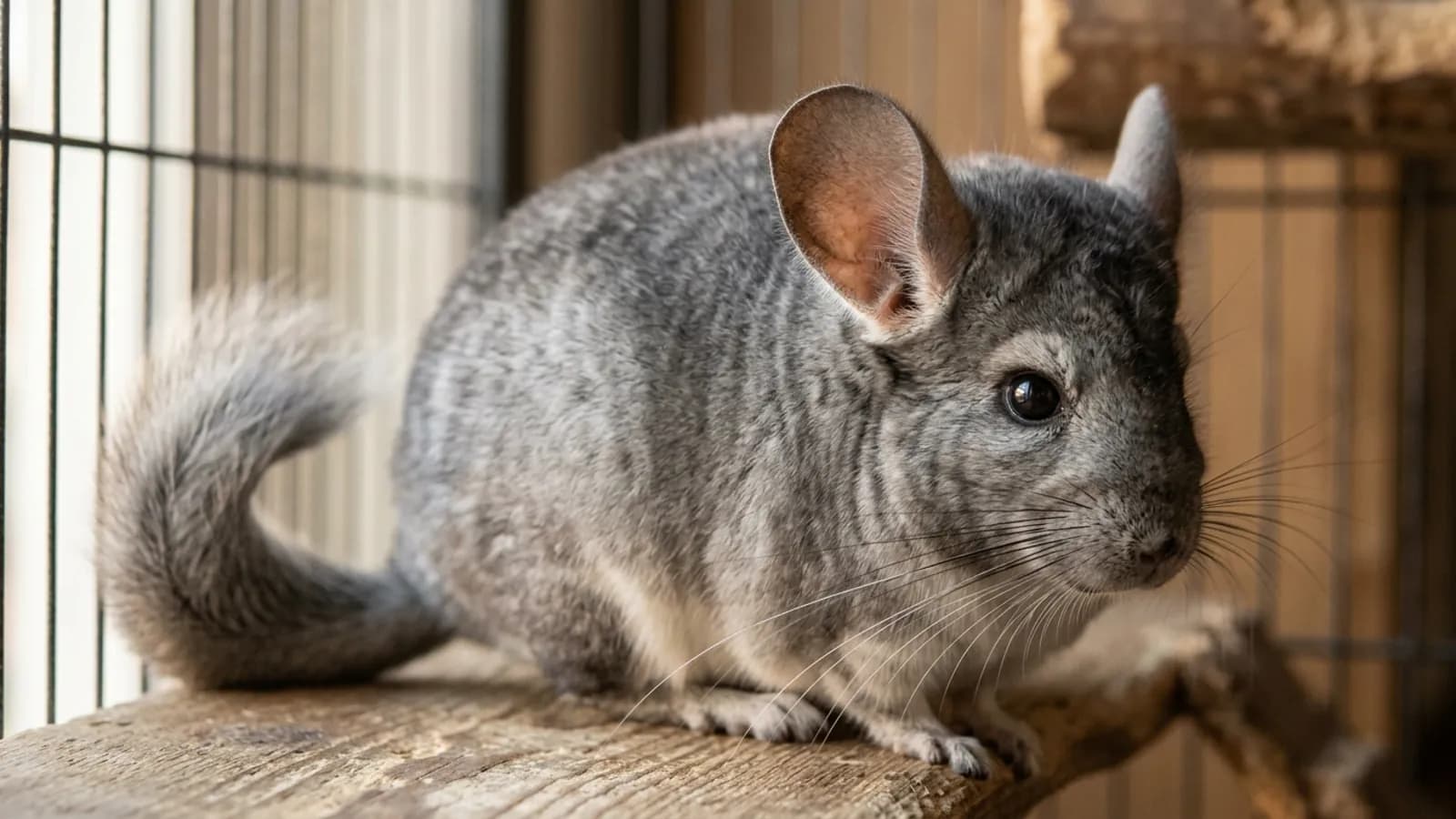 A close portrait of a chinchilla's nose and ear rim, the spots where chinchilla ringworm usually appears first