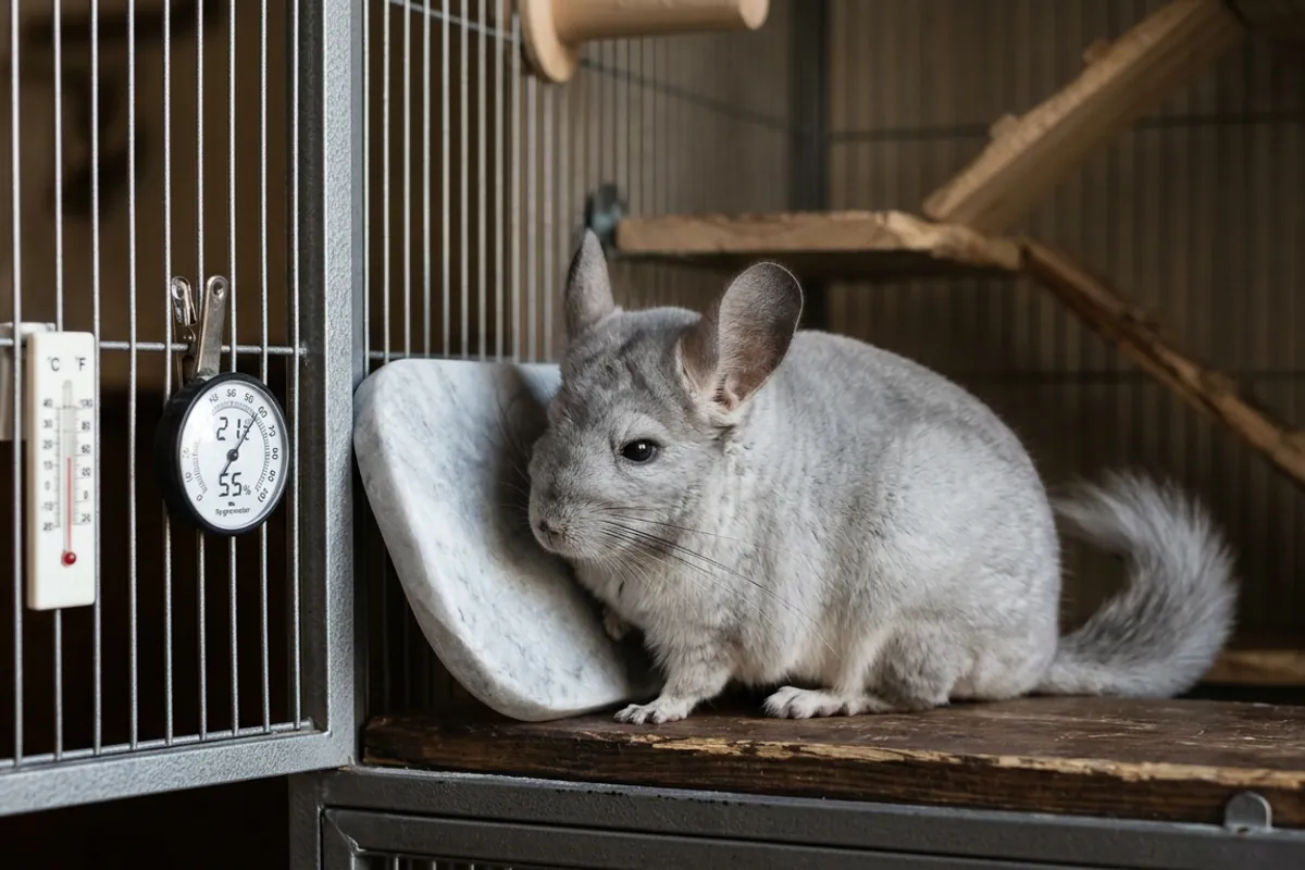 Even the biggest chinchilla cage only stays safe in a cool room placed away from sun and windows.