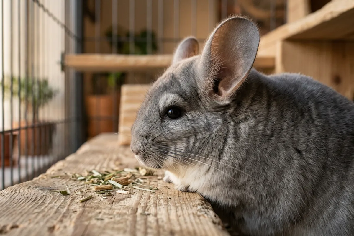 Close view of a chinchilla's clean dry chin, the area to check when owners think a chinchilla has vomited