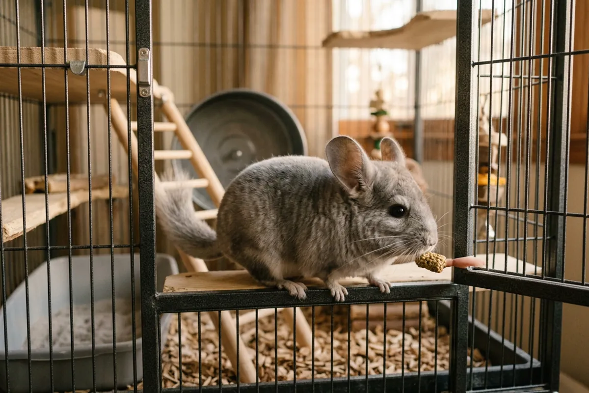 A chinchilla taking food gently, showing the soft nibble that is not real chinchilla biting