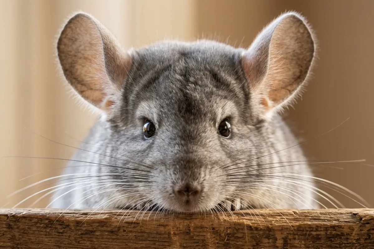 A close look at what makes a chinchilla cute, its large rounded ears and long whiskers