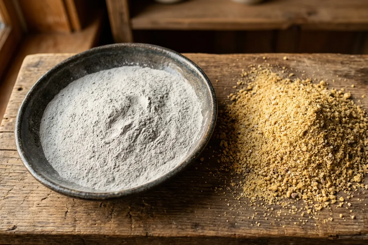 Fine pale volcanic dust next to coarse sand, showing what belongs in a chinchilla dirt bath
