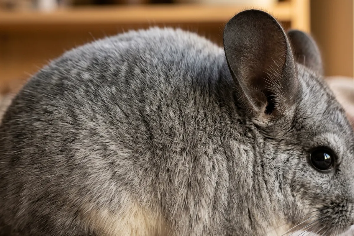 Close view of dense chinchilla fur showing the coat that makes chinchilla fur slip possible