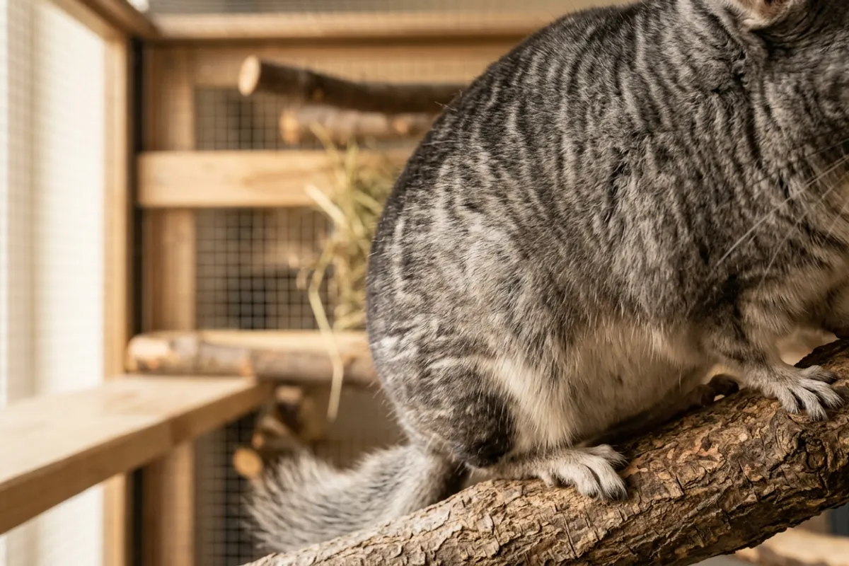 A chinchilla's banded silver-grey coat up close, the fur pattern that gave the chinchilla giant rabbit its name.