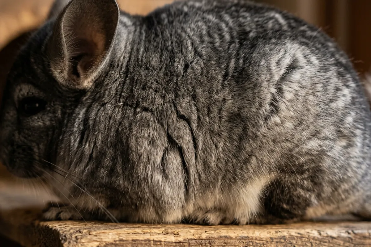 Close-up of a chinchilla's banded fur, the origin of the chinchilla persian coat colour