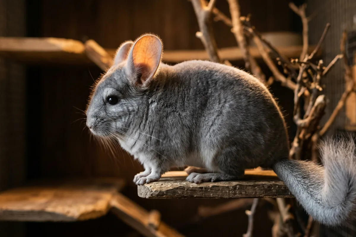 Backlit close view of a chinchilla's ear rim, the area keepers check for chinchilla ear fungus