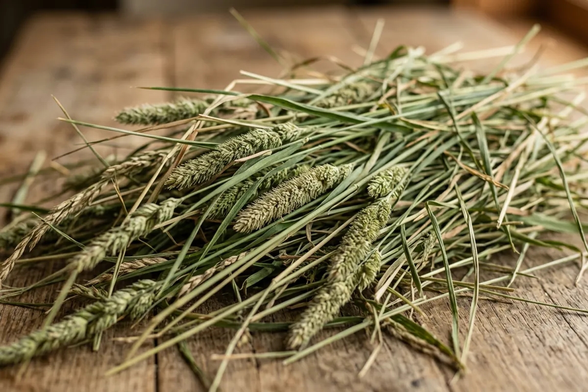 A close look at fresh green timothy hay for chinchillas showing long clean grass strands